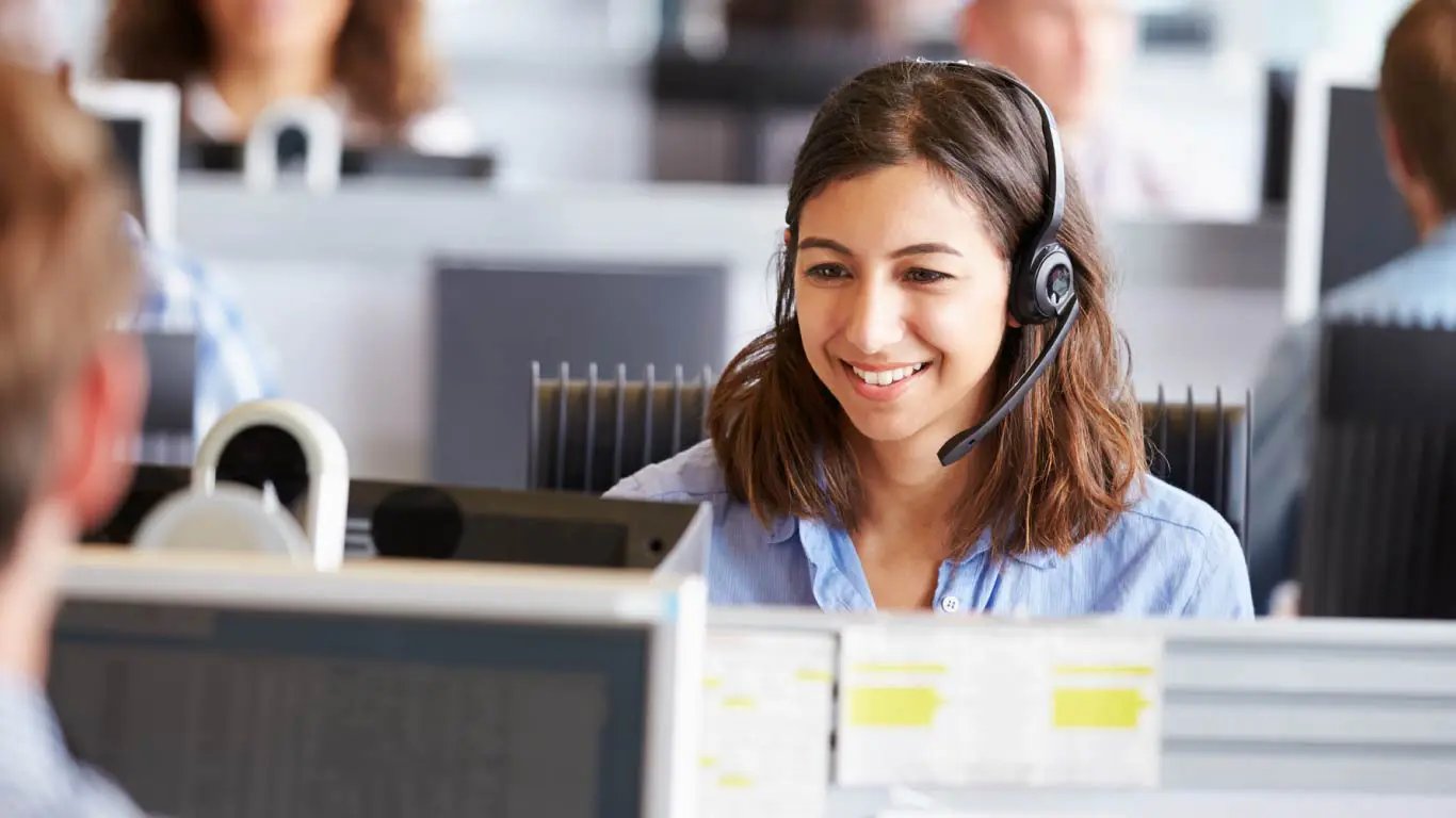 Happy agent working in call center