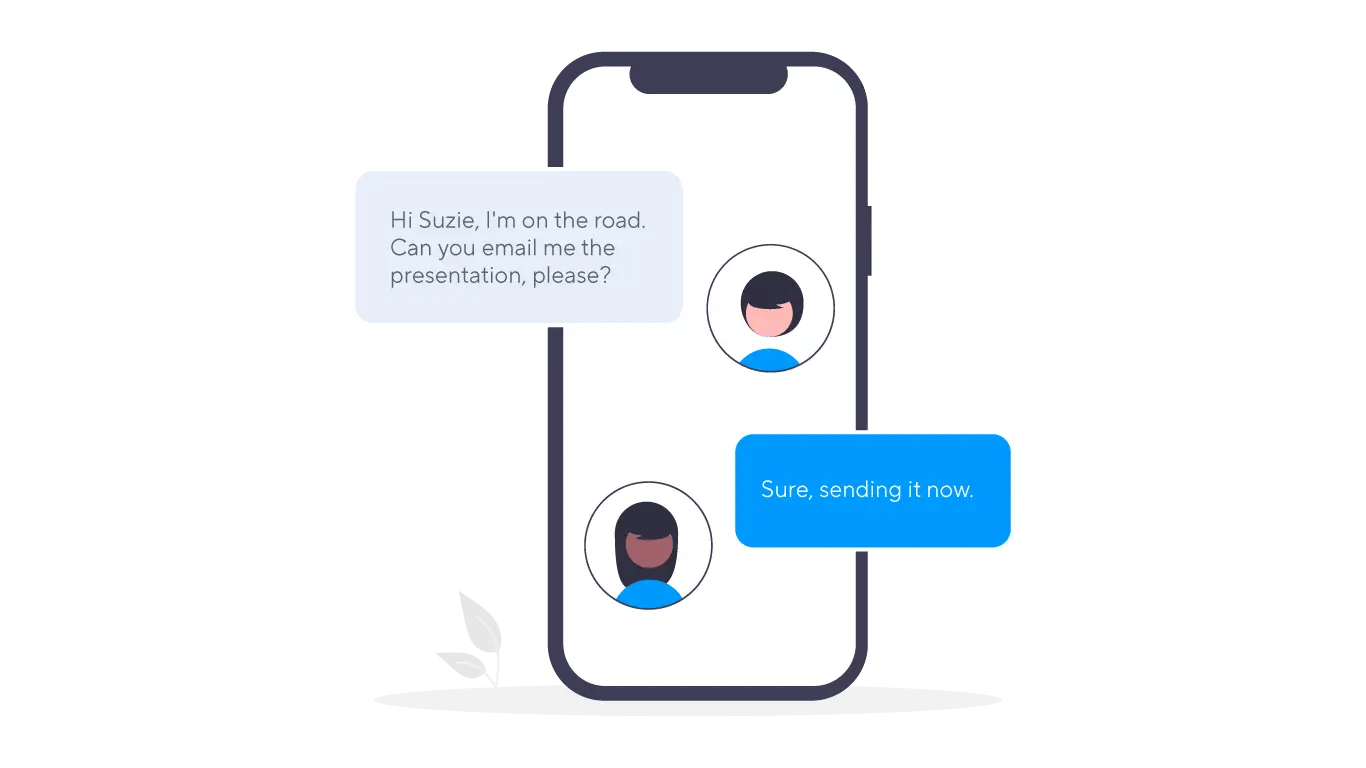 Phone screen with SMS between team members