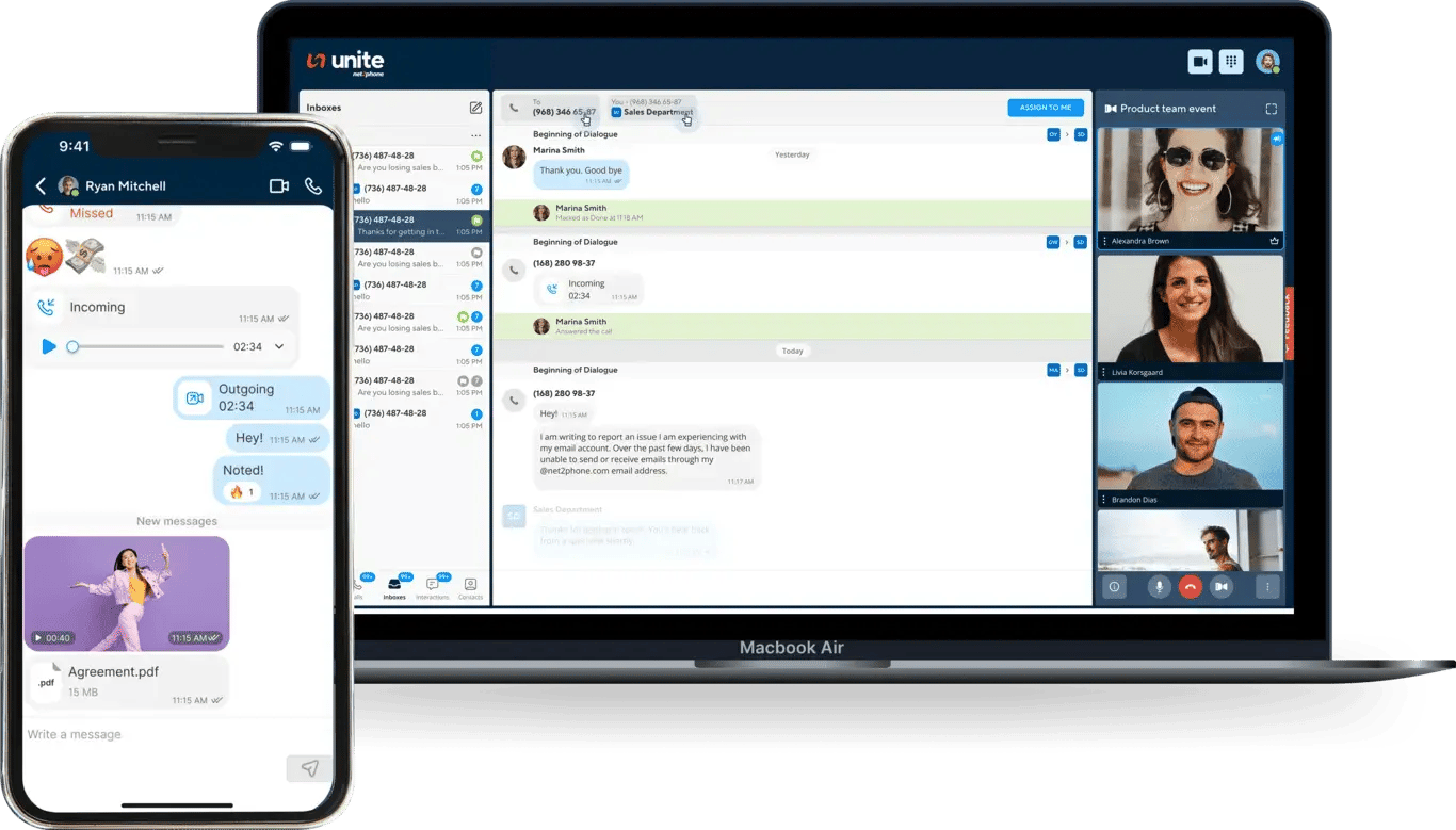 Business sms interface on laptop and smartphone