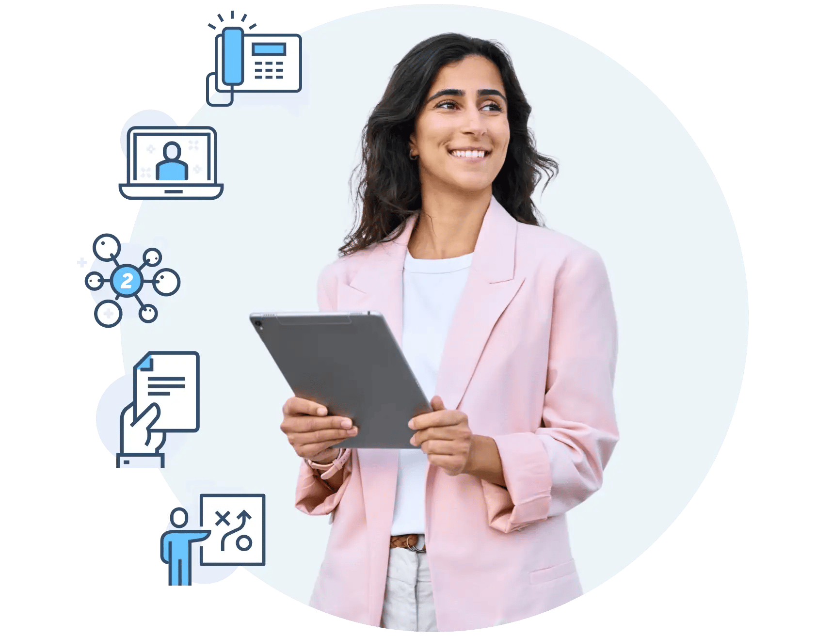 Sales team woman holding a tablet